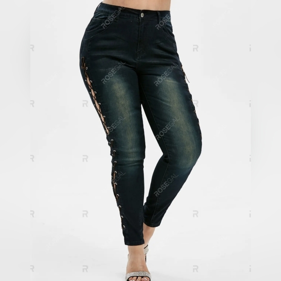 Plus Size 18 Women's Jeans Bottoms High Waist Lace Up Skinny Jeans 18 2X - Picture 6 of 11